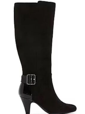 East 5th Black Knee-High Heeled Boots with Buckle